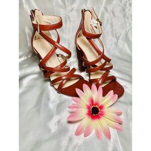 Burgendy Women's Size 6 Chunky High Heels, Open Toe Ankle Buckle Strap Sandals,